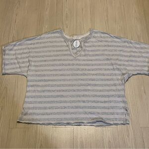 NWT By Together T-Shirt ,Top Woman’s S , Gray/White Ribbed Short Sleeve Cropped